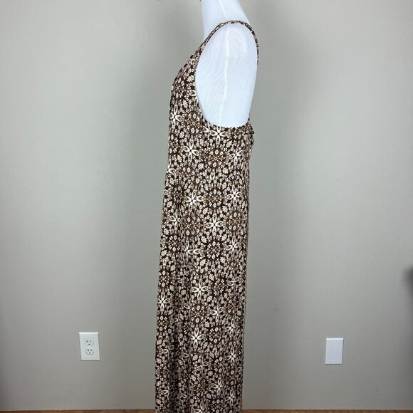 J Jill Maxi Dress Medium Brown Beige Sleeveless Floral Stretch Racerback Boho‎ M - Picture 9 of 14